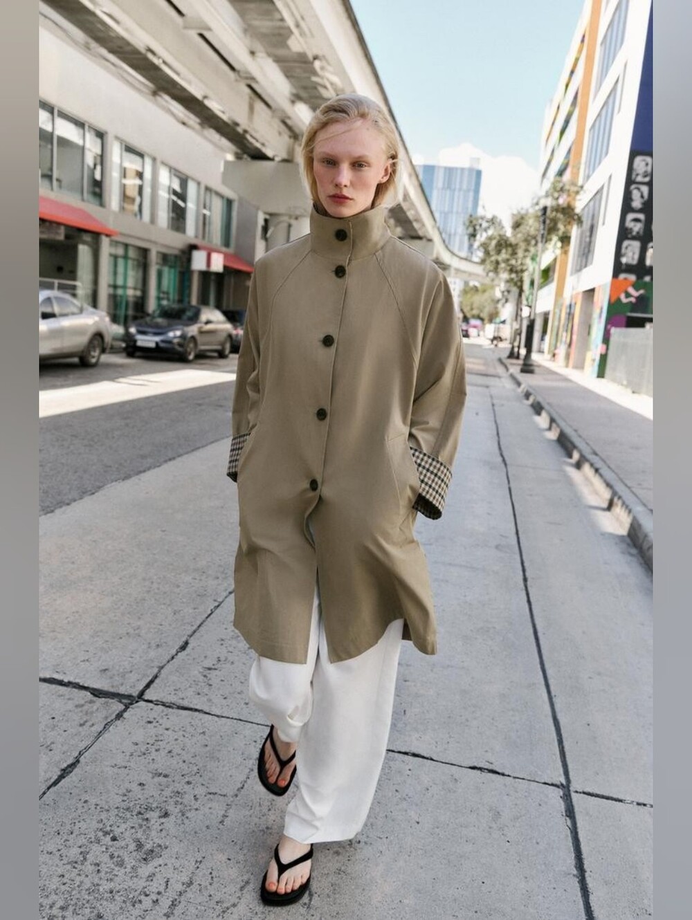 Zara OVERSIZED PLAID CUFF TRENCH COAT Size Medium